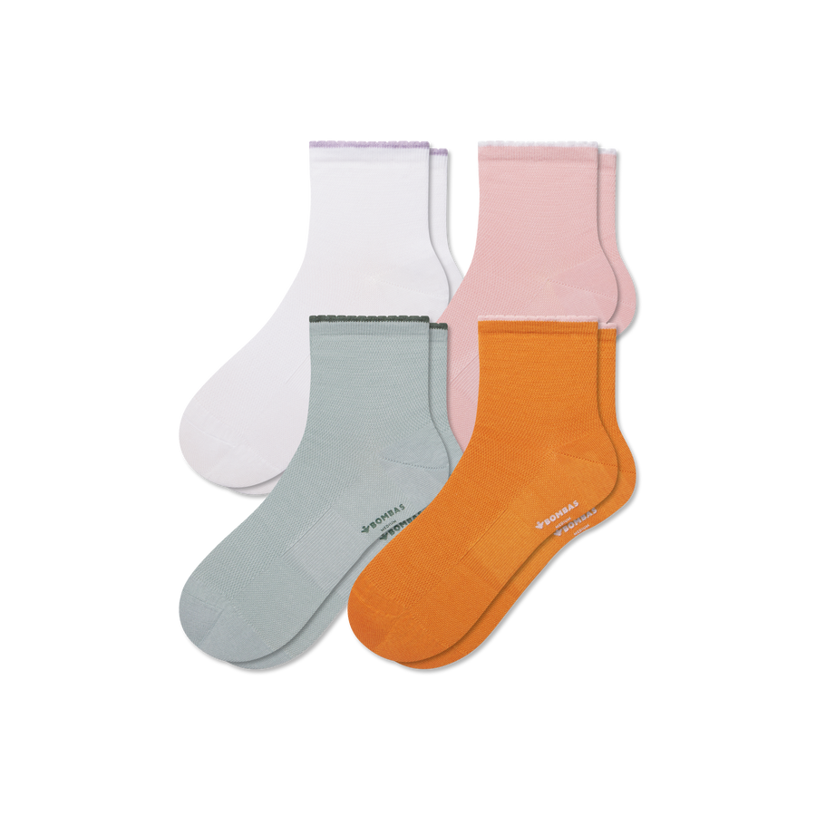 Women’s Scallop Cuff Quarter Sock 4-Pack - Classic No Show Cushion