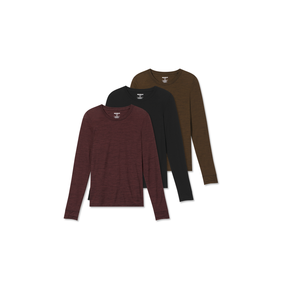 Women's Merino Wool Blend Crew Neck Long Sleeve T-Shirt 3-Pack - Support Relief